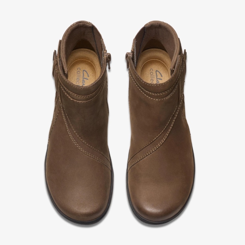 Clarks Collection Leather Ankle Boot Carleigh Style Mushroom Brown Nubuck 8W NIB - Picture 7 of 16